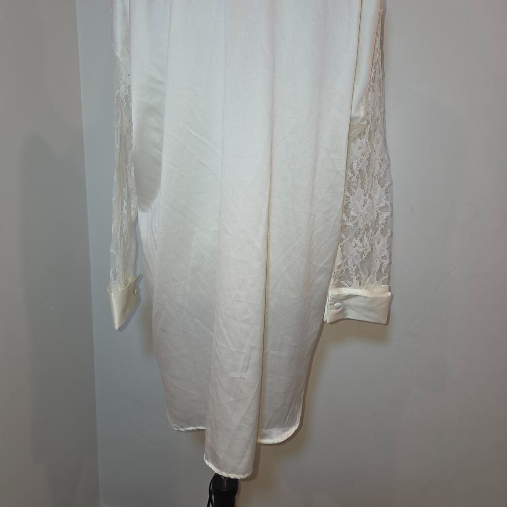Vtg VICTORIAS SECRET Gold Label Dress Small White Satin Sheer Floral Lace 80s - Picture 7 of 8